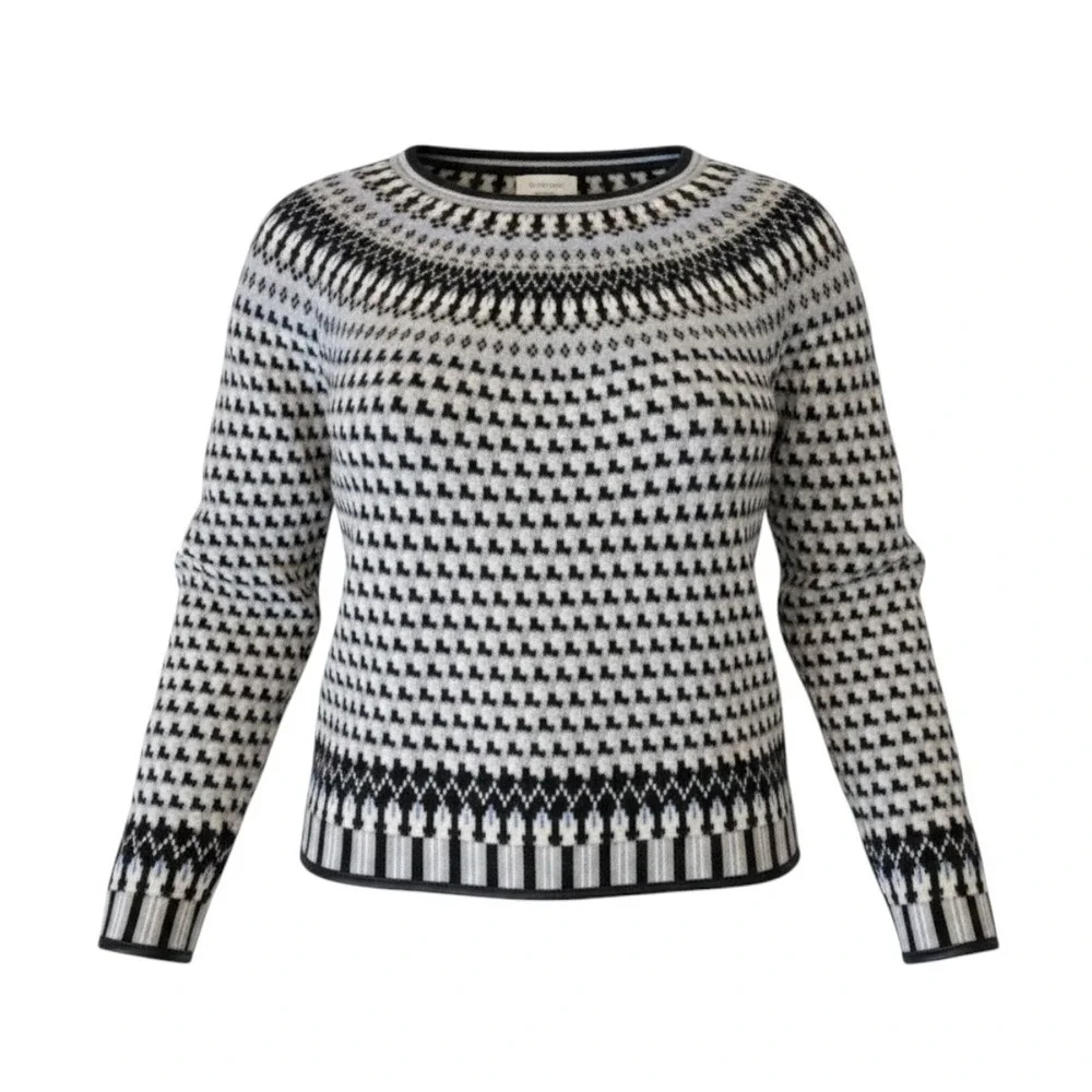 Ellie Kai 100% Cashmere Leather Trim Blue Gray‎ Winter Sweater Cozy Small